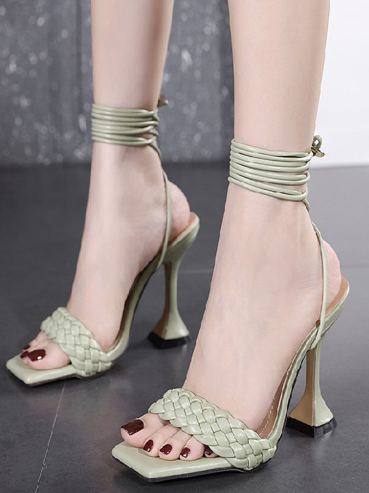 Ankle Strap Sandals Square Toe Heel