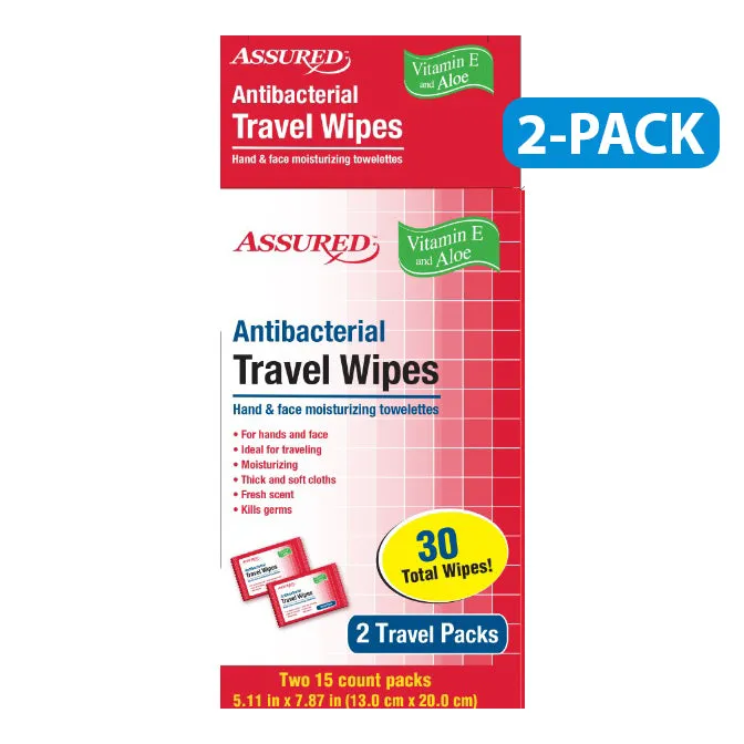 Antibacterial Travel Wet Wipes, Small Travel Packs, 15 Count - Pack of 2 | Buy Now