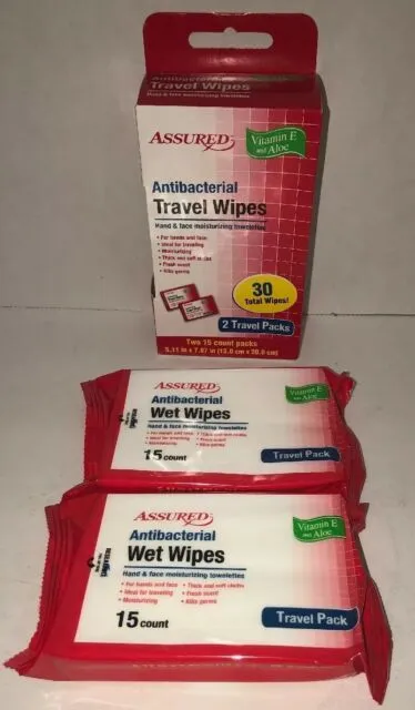 Antibacterial Travel Wet Wipes, Small Travel Packs, 15 Count - Pack of 2 | Buy Now