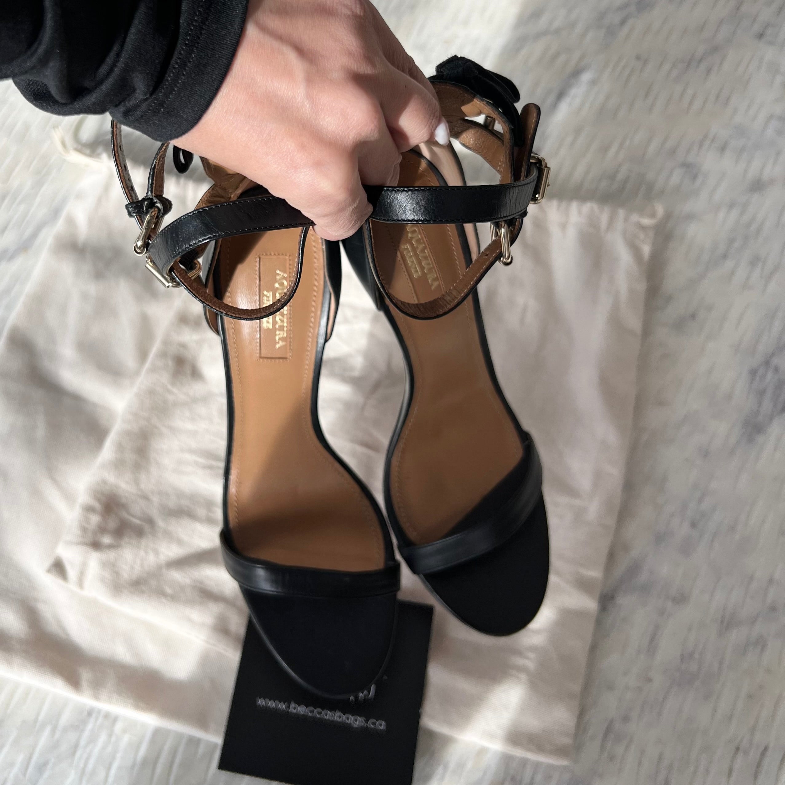 Aquazzura Black Leather Pina Colada Sandals Size 40.5