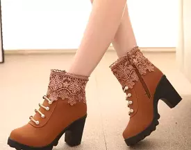 Ashore Shop Autumn Winter Suede PU Lace Up Ankle Boots Stylish With Fur.