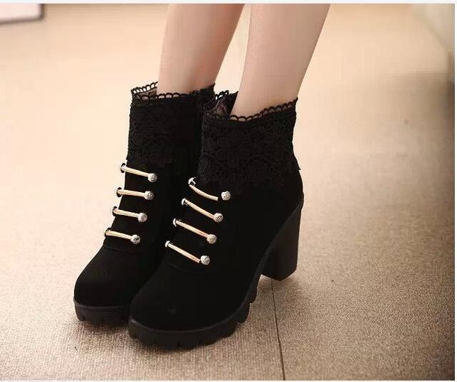 Ashore Shop Autumn Winter Suede PU Lace Up Ankle Boots Stylish With Fur.