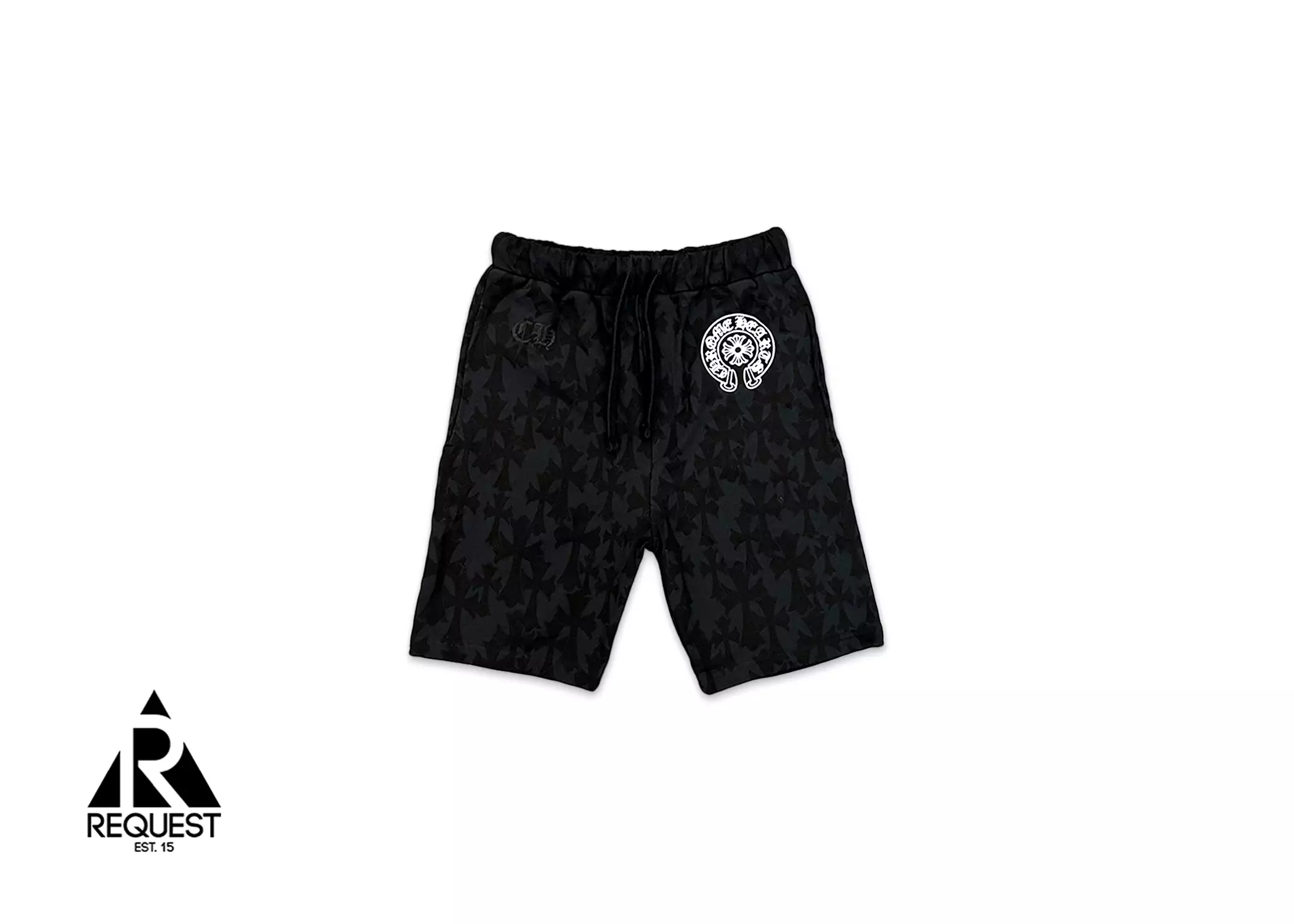 Black Chrome Hearts Cemetery Cross Print Shorts