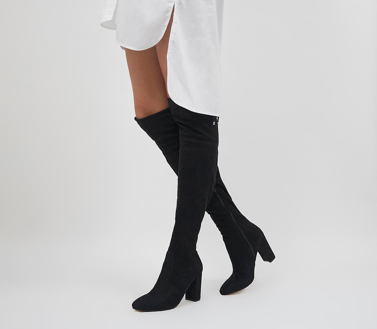 Black over the knee stretch boots for women's office attire - Katie