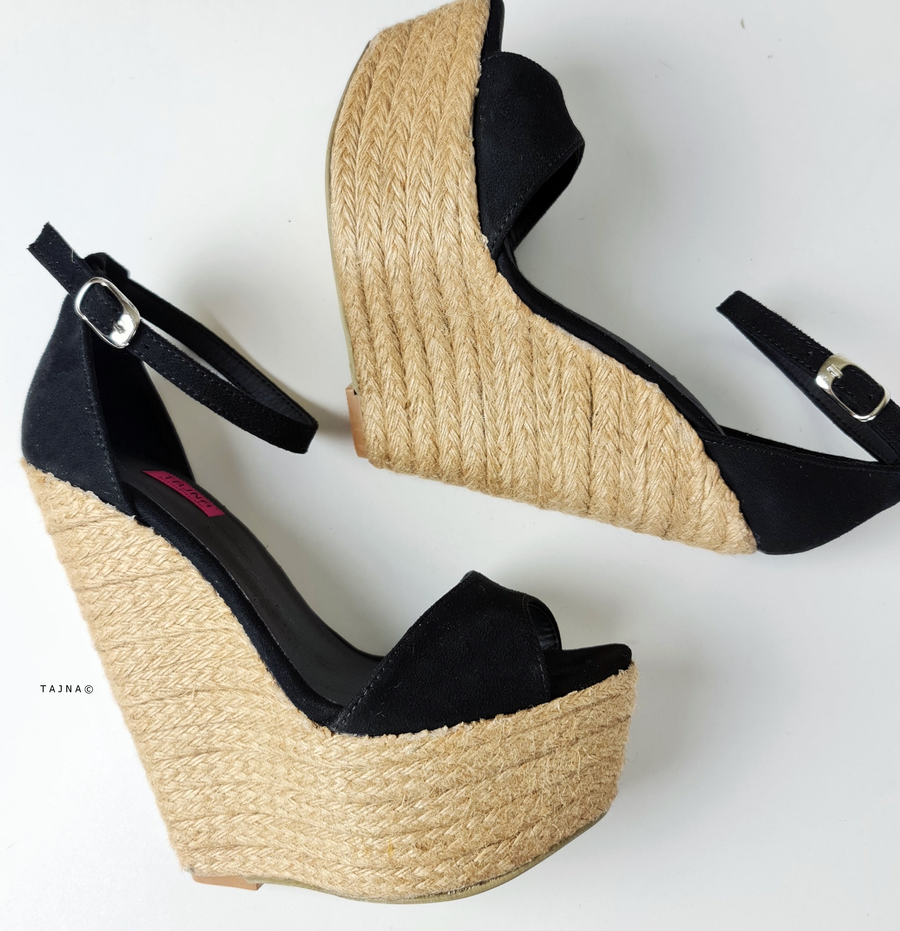 Black suede wedge sandals