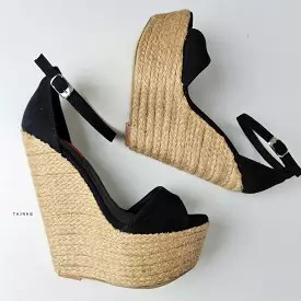 Black suede wedge sandals