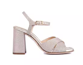 Block Heel Leather Sandals, Metallic Gold