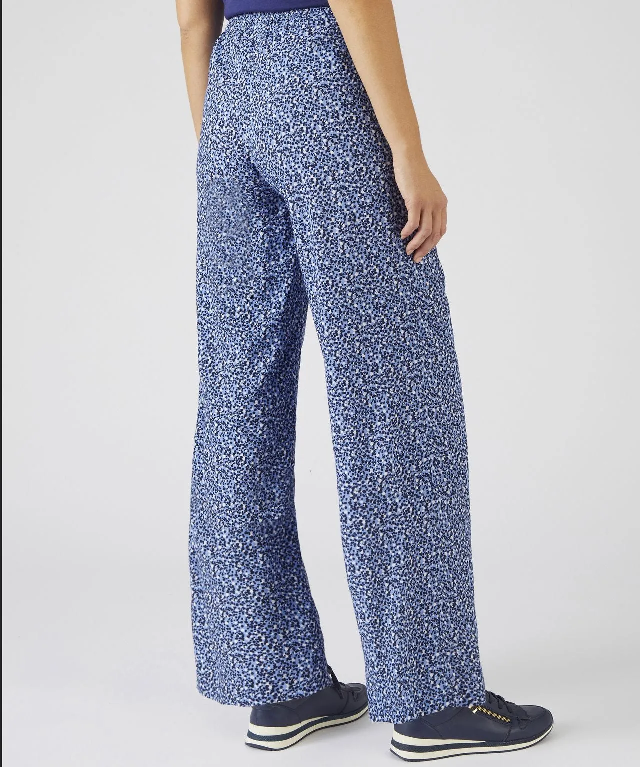 Stylish Blue Dots Print Wide-leg Trousers