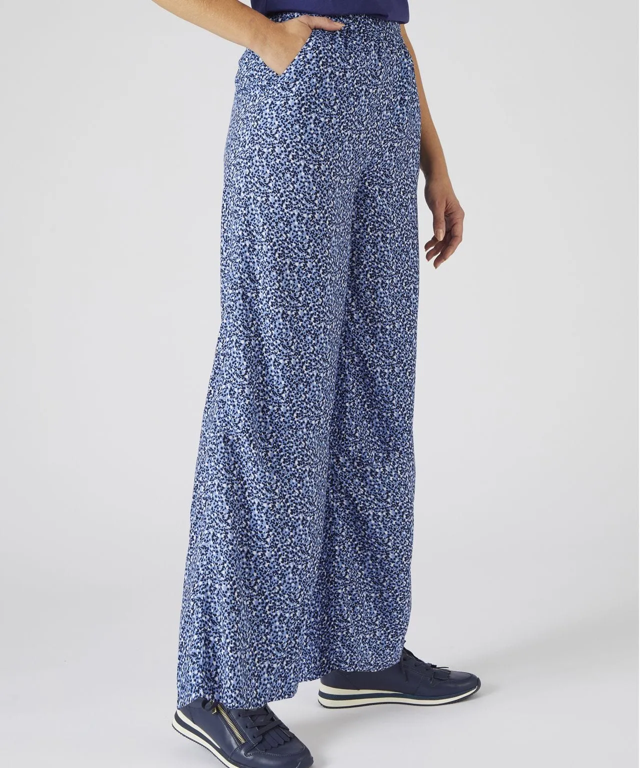 Stylish Blue Dots Print Wide-leg Trousers