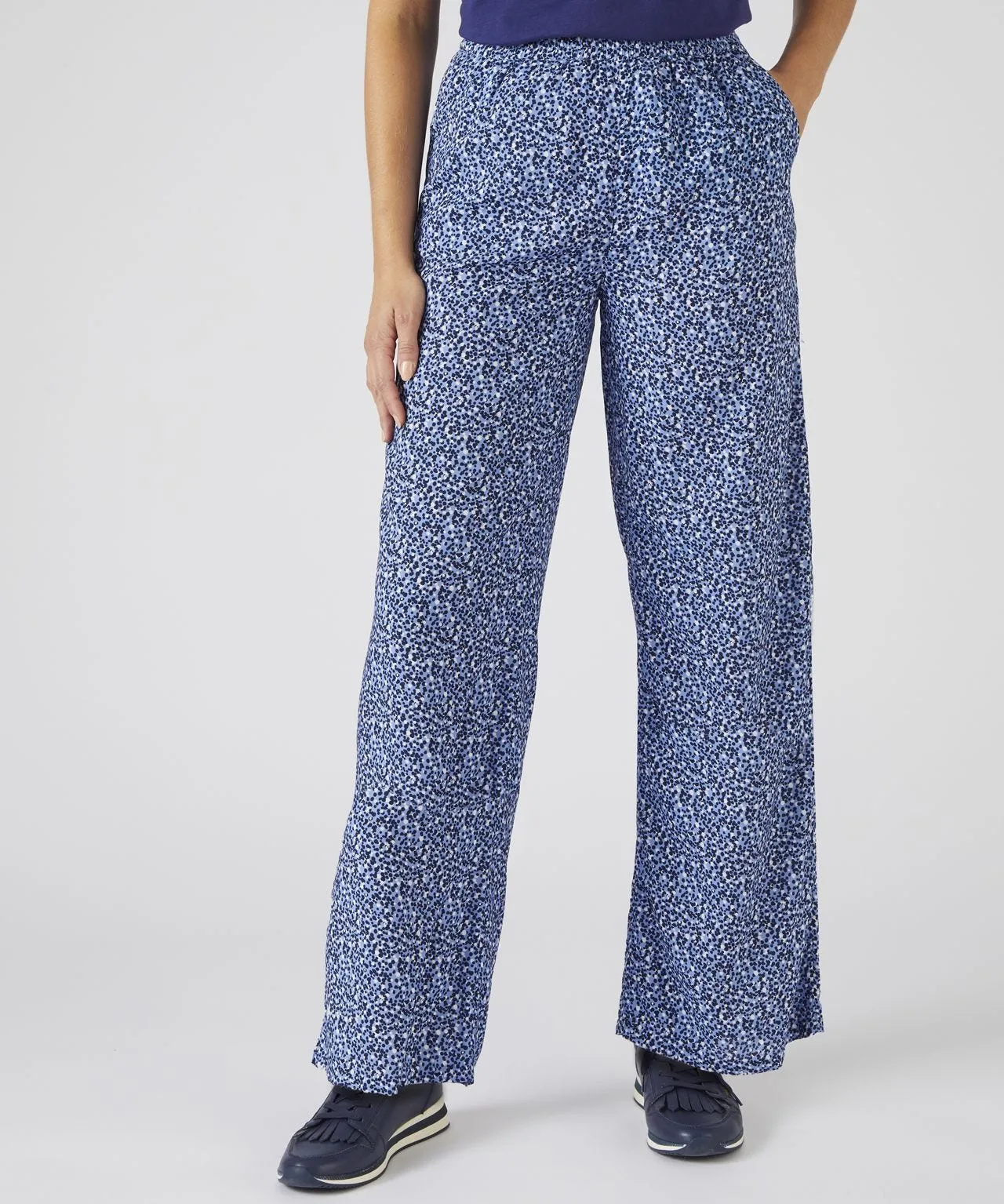 Stylish Blue Dots Print Wide-leg Trousers