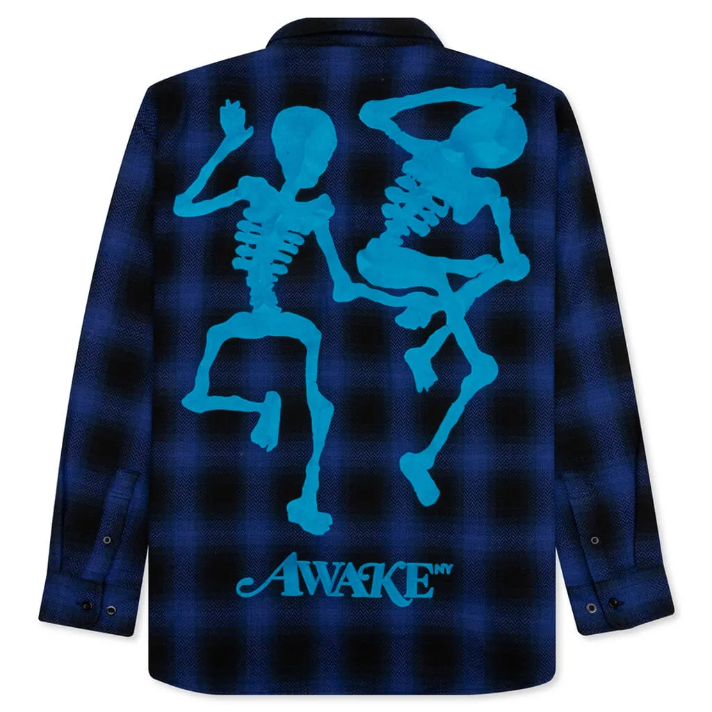 Blue Embroidered Flannel with End and Beginning Design