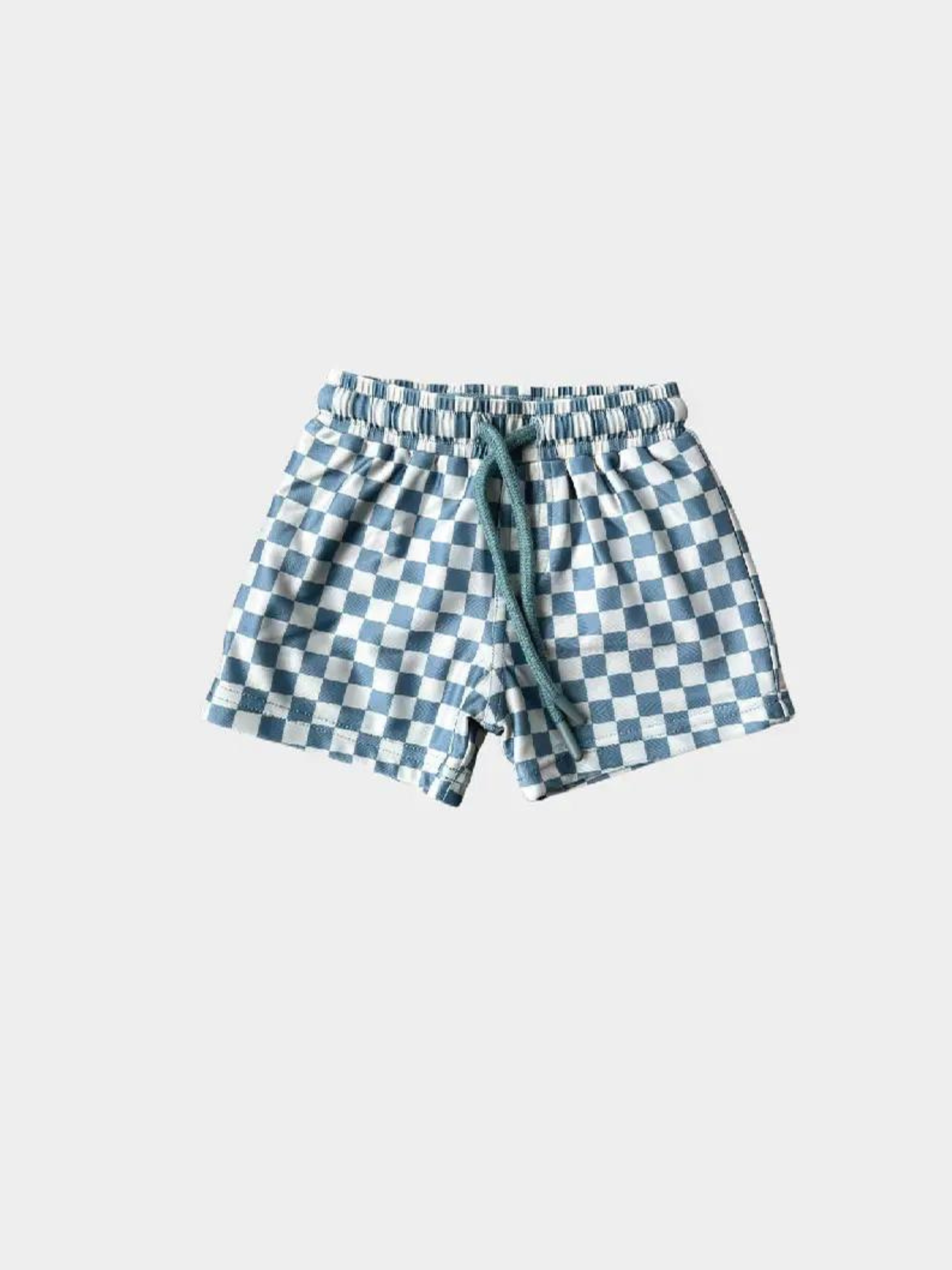 Blue-Green Checkered Swim Trunks