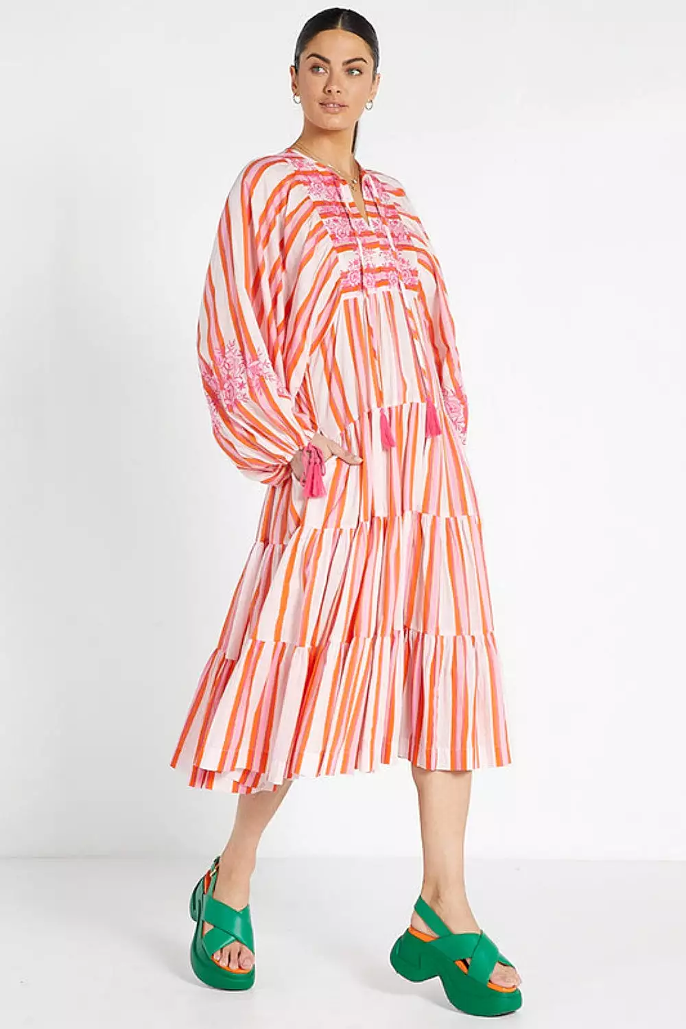 Boho Dress Pink Multi Stripe