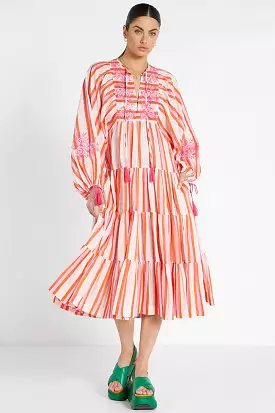 Boho Dress Pink Multi Stripe