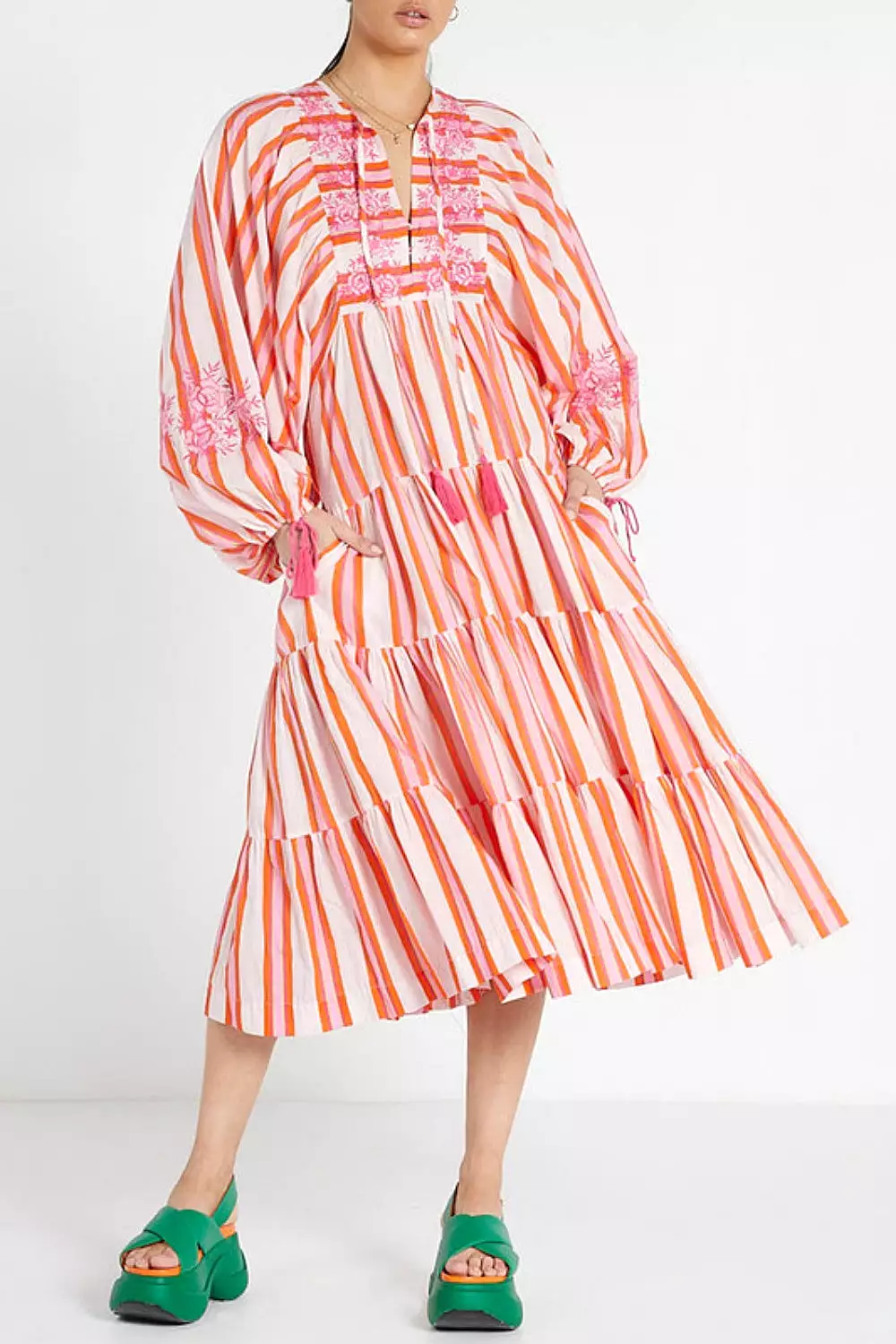 Boho Dress Pink Multi Stripe