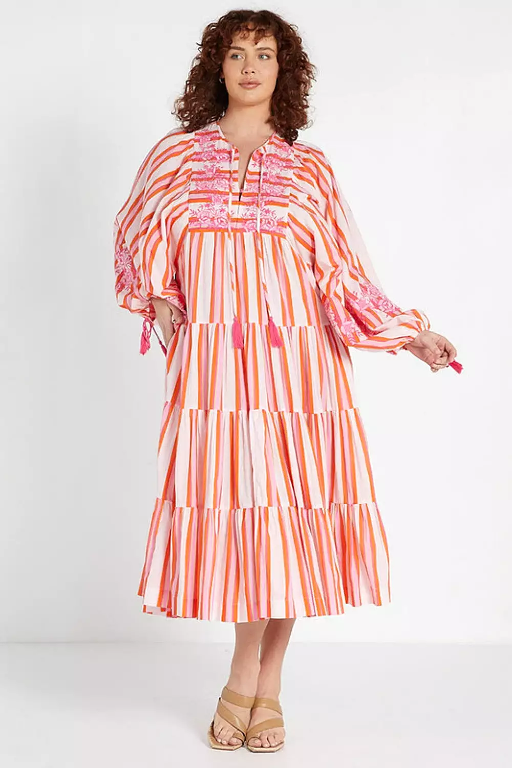 Boho Dress Pink Multi Stripe