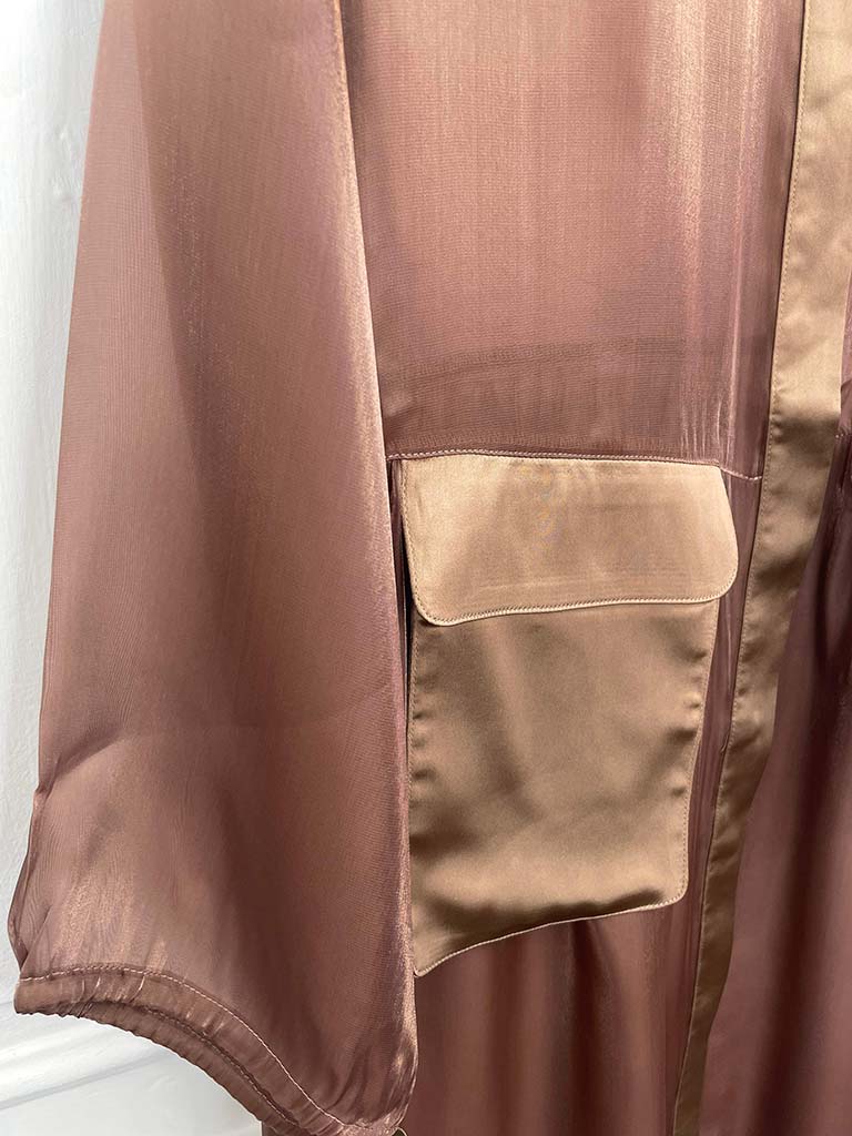 Bronze Satin Pocket Sheer Shirt Dress by Malissa J