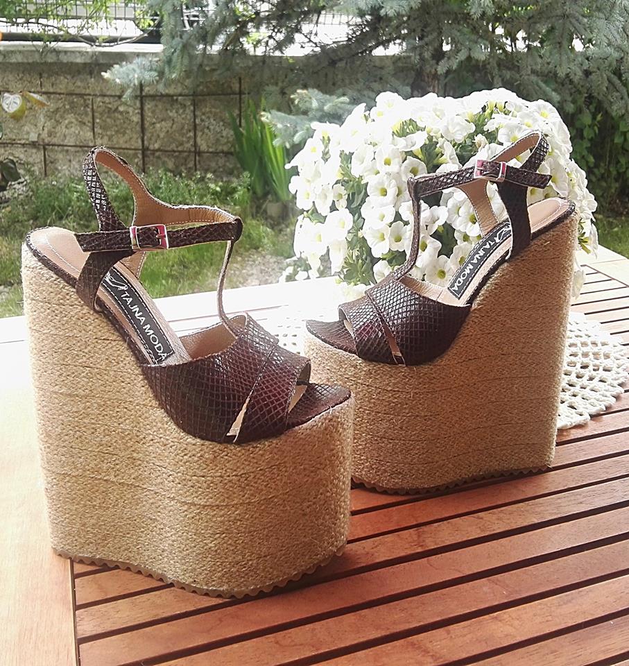 Brown Wedge Espadril Sandals, 20 cm High Heel