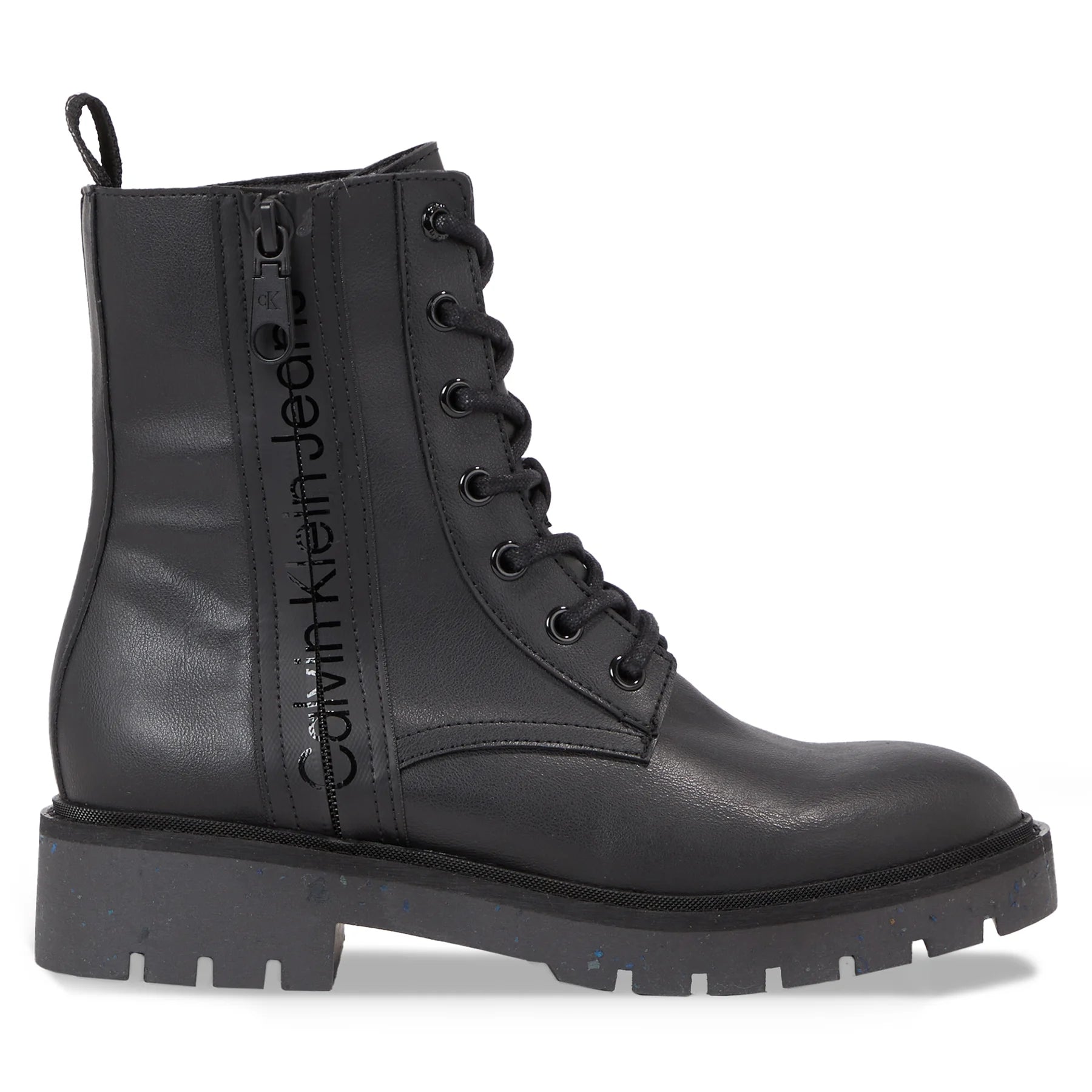 Calvin Klein Black Leather Ankle Boots with Lace-Up Design