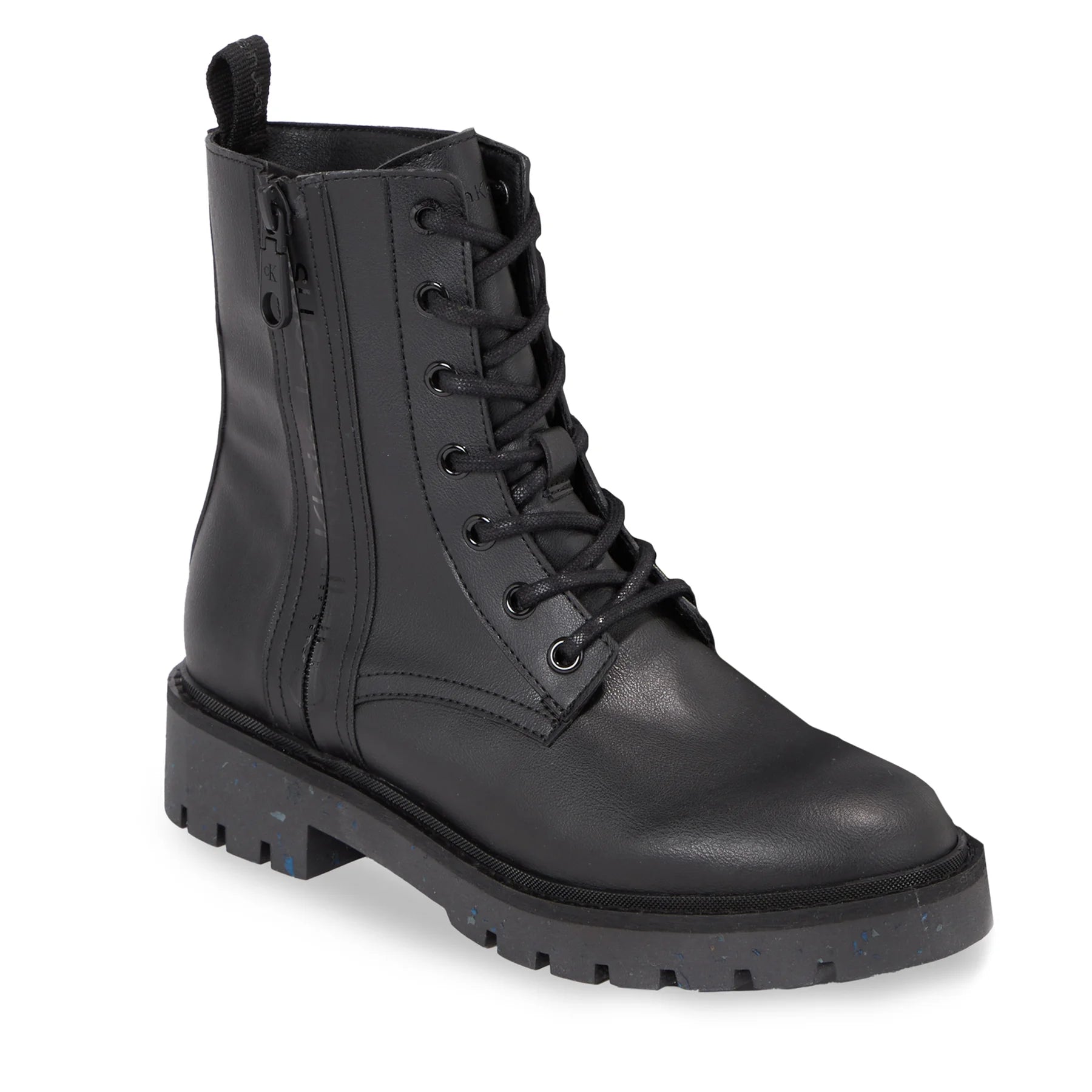 Calvin Klein Black Leather Ankle Boots with Lace-Up Design