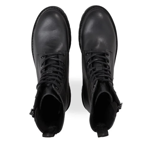 Calvin Klein Black Leather Ankle Boots with Lace-Up Design