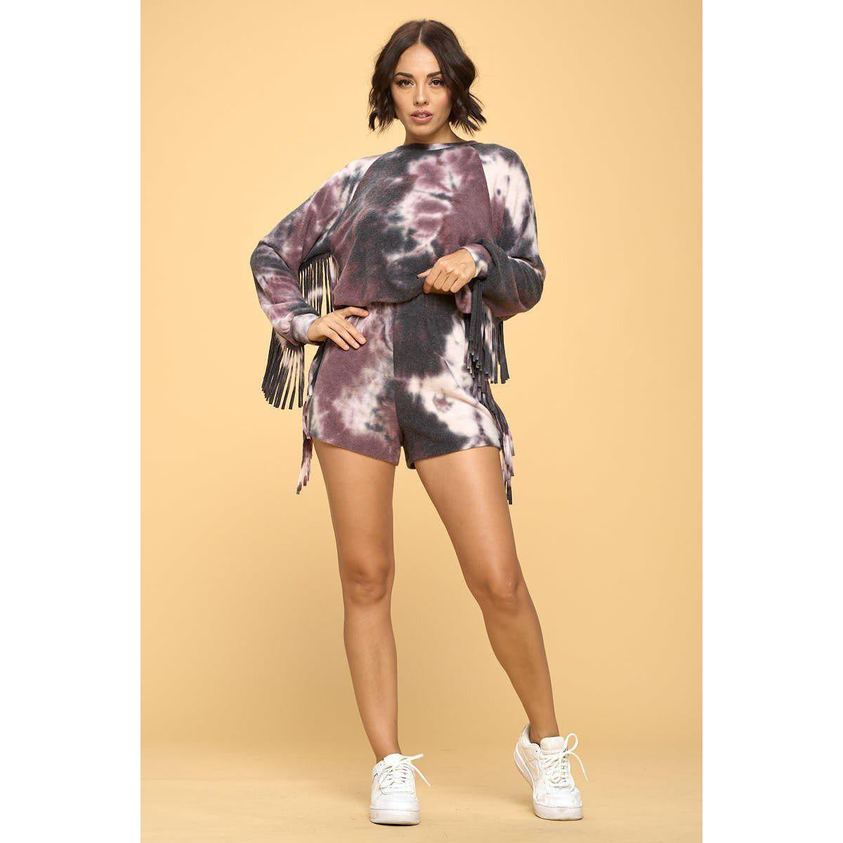 Casual Tie Dye Printed Matching Top and Shorts Set