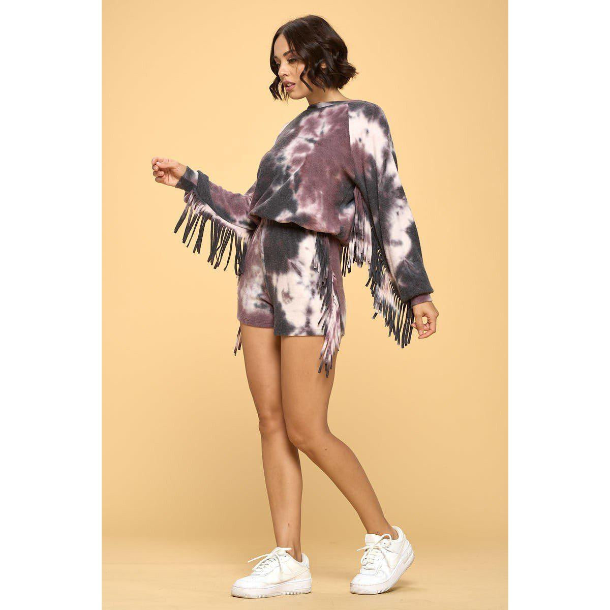 Casual Tie Dye Printed Matching Top and Shorts Set