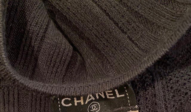 Chanel 05A Black Ribbed CC Logo Sweater Dress - FR 38 US 4/6