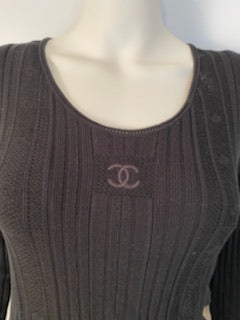 Chanel 05A Black Ribbed CC Logo Sweater Dress - FR 38 US 4/6