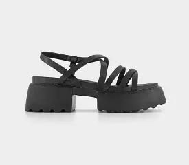 Chunky Black Multi-Strap Sandals for Women in Office Maverick Style