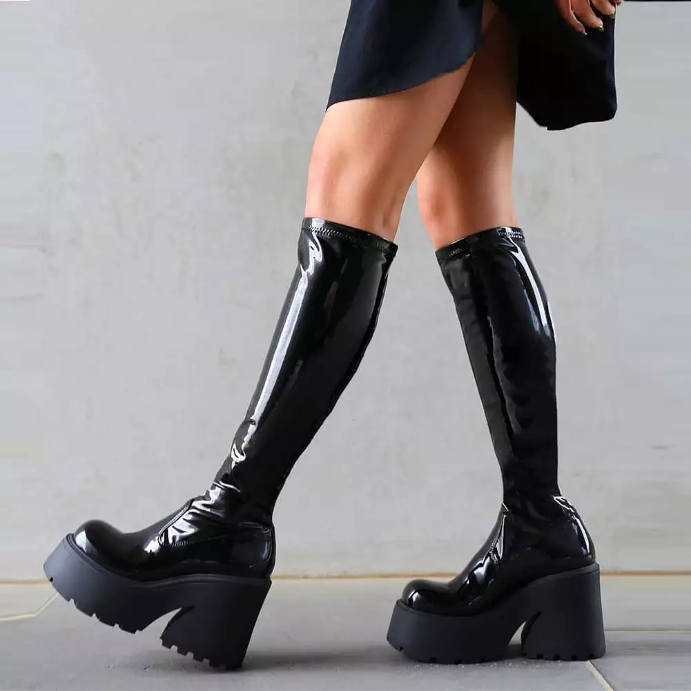 Chunky Heels Gothic Black Platform Boots - Brand Design, Fashion & Luxury Women's Shoes