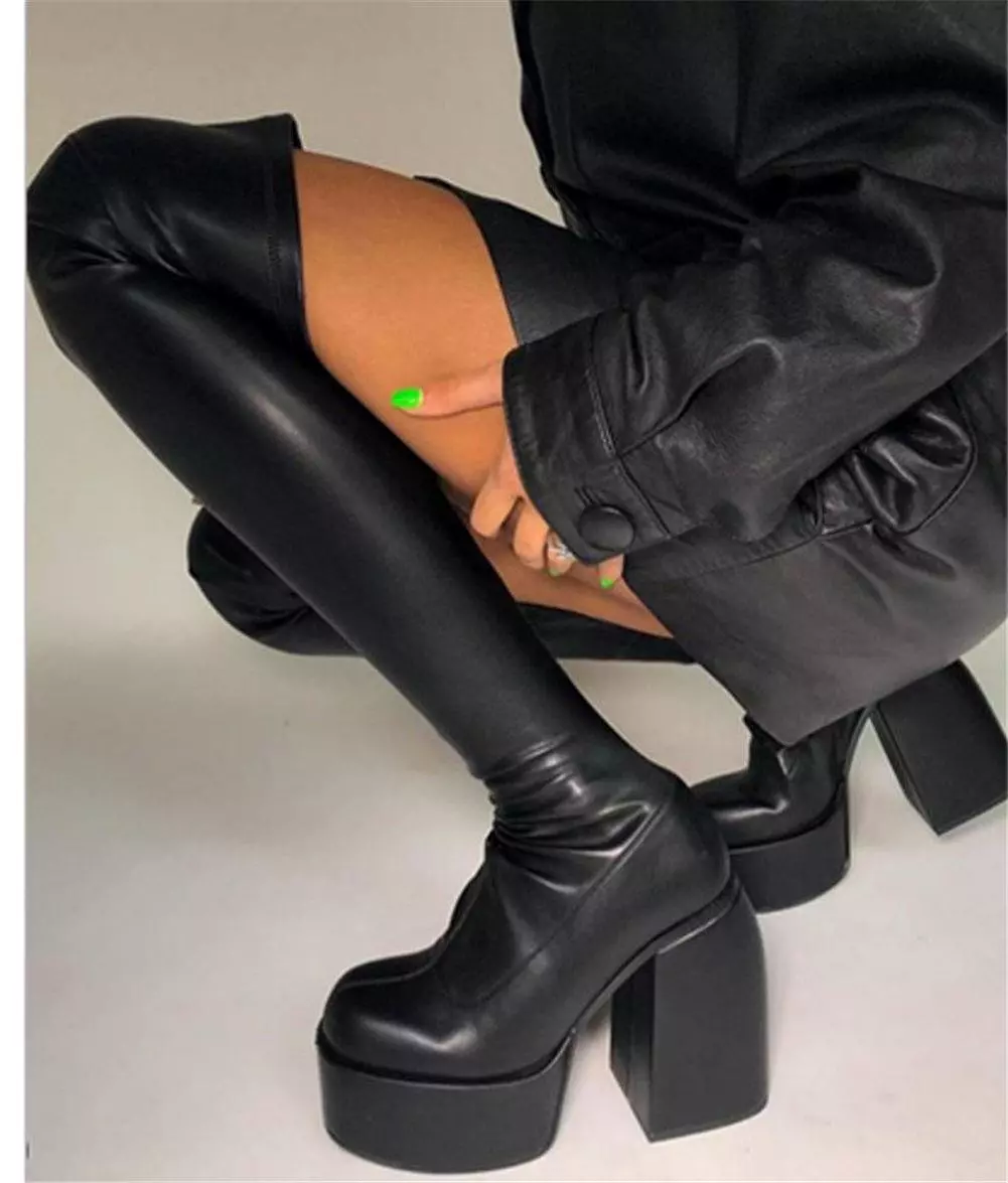 Chunky Heels Gothic Black Platform Boots - Brand Design, Fashion & Luxury Women's Shoes