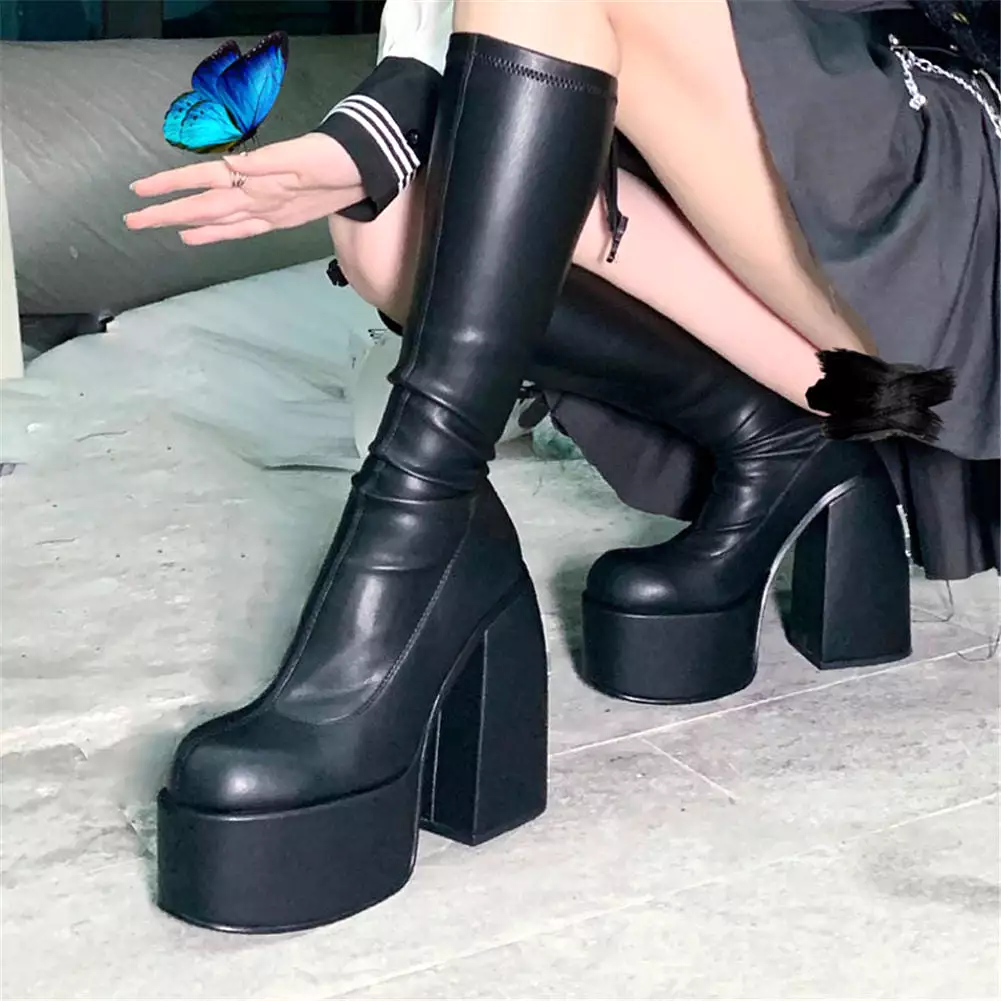 Chunky Heels Gothic Black Platform Boots - Brand Design, Fashion & Luxury Women's Shoes