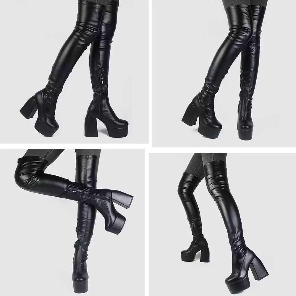 Chunky Heels Gothic Black Platform Boots - Brand Design, Fashion & Luxury Women's Shoes