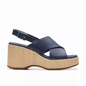 Clarks Manon Wish Navy Leather Wedge shoes