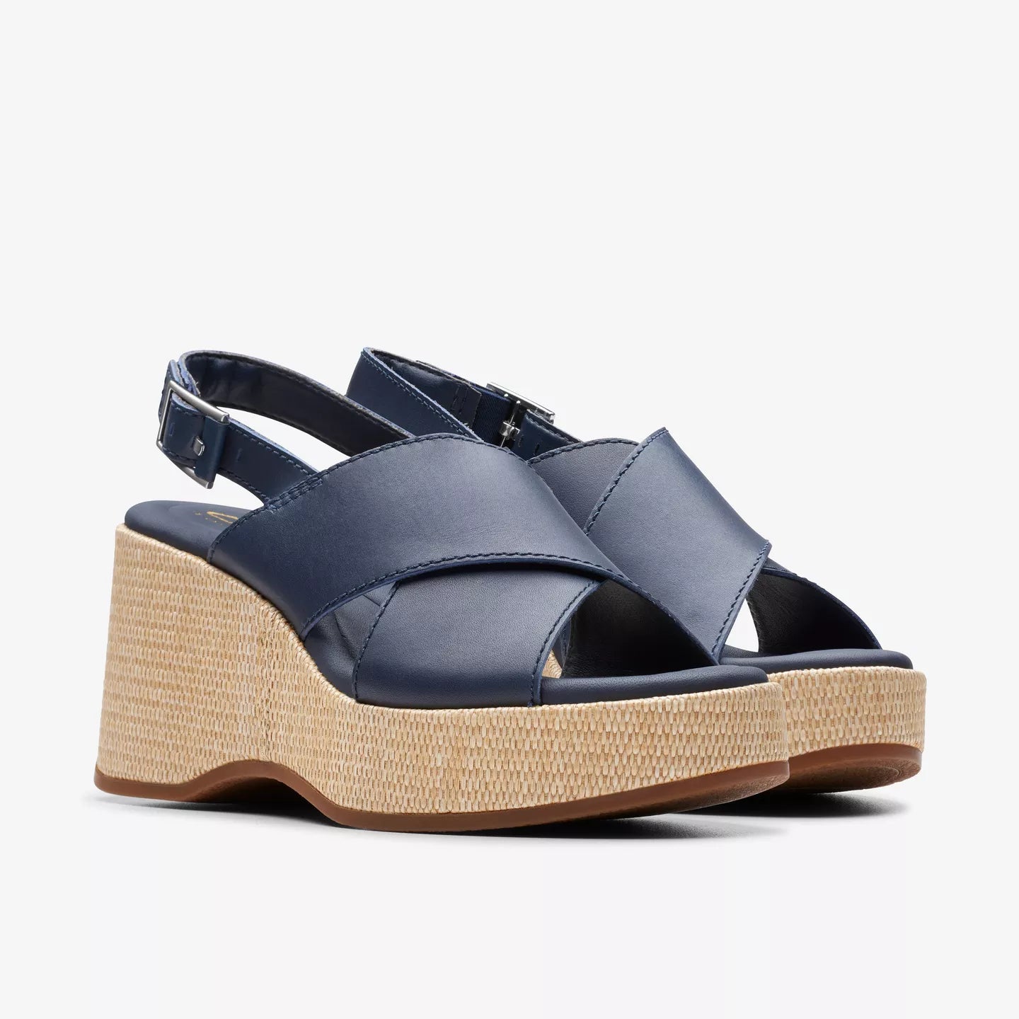 Clarks Manon Wish Navy Leather Wedge shoes