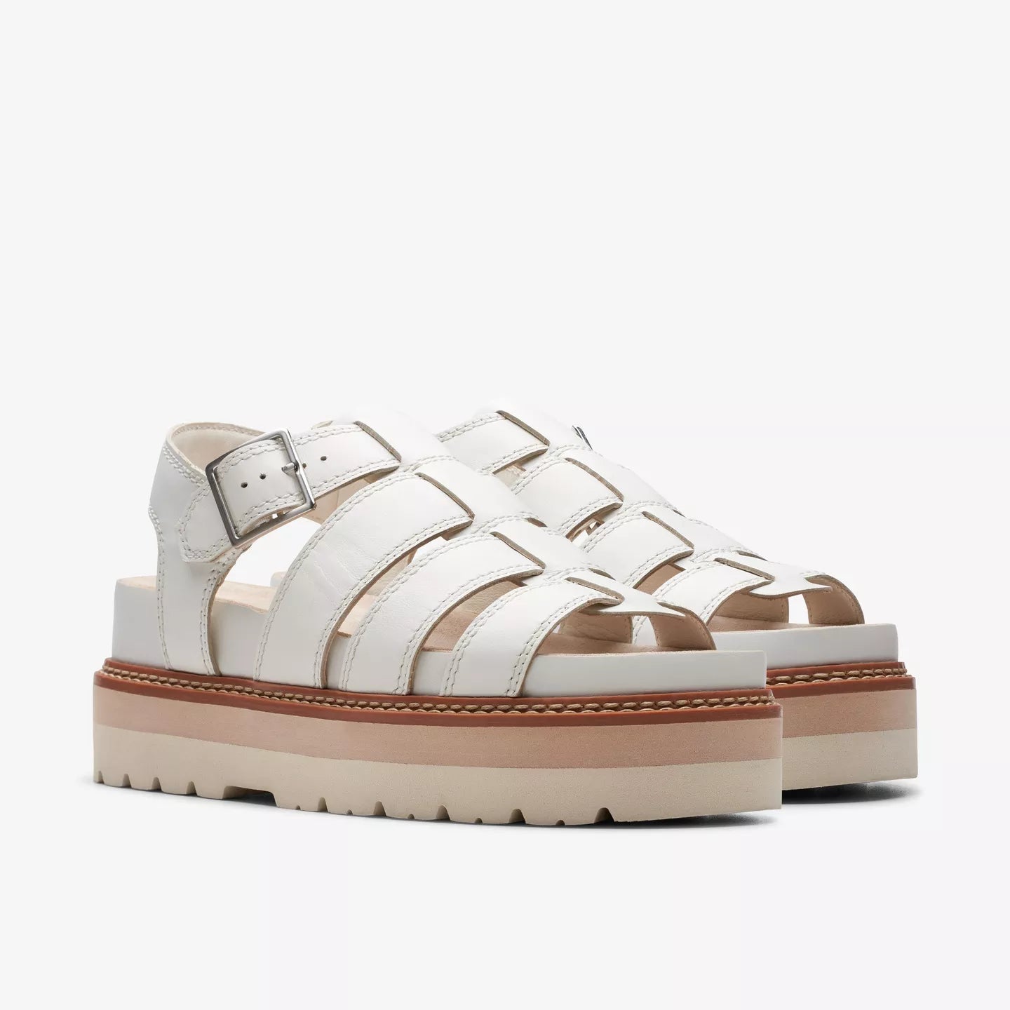 Clarks White Leather Sandals