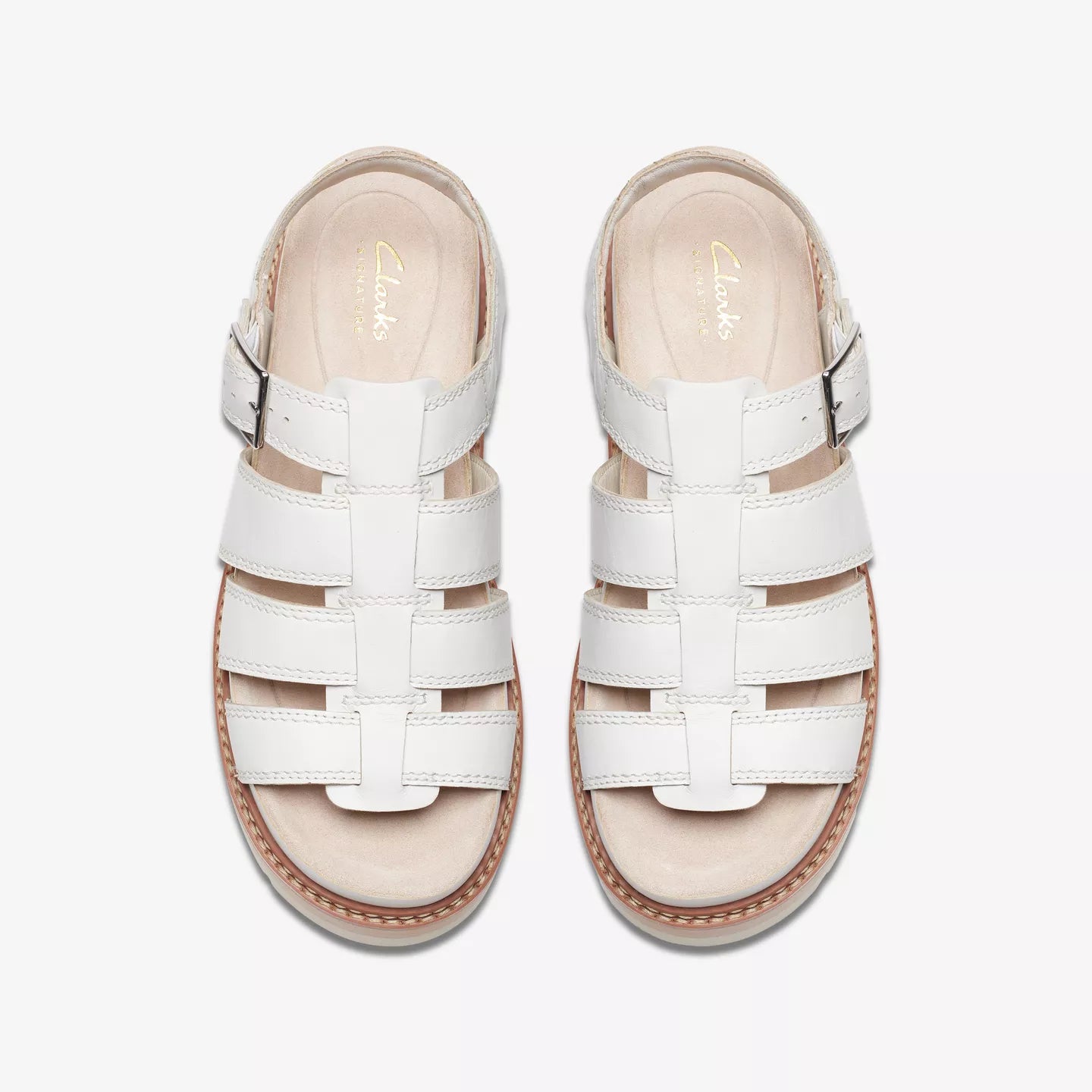 Clarks White Leather Sandals