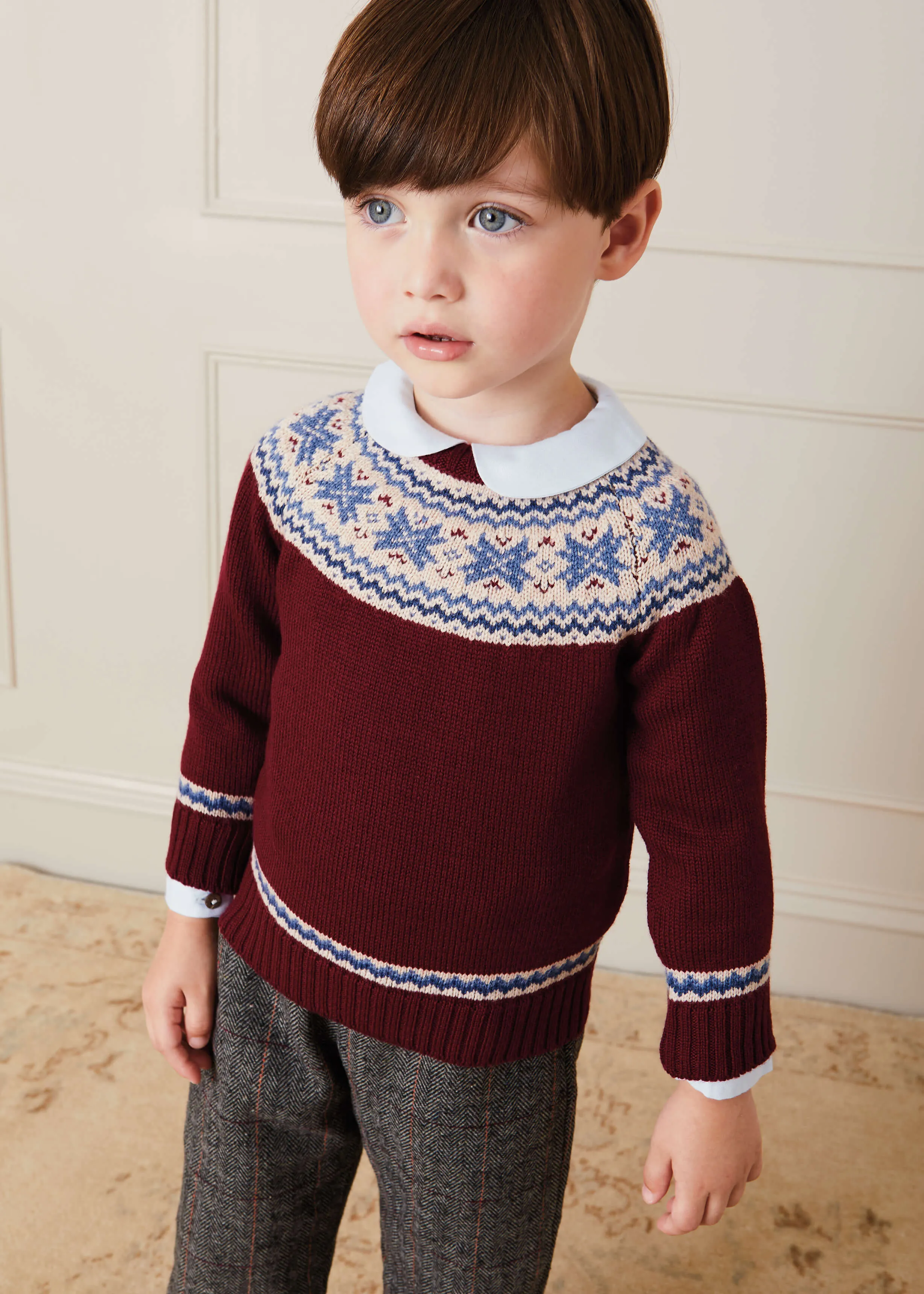 Classic Fair Isle Merino Wool Jumper in Burgundy (12mths-10yrs)