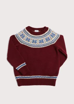 Classic Fair Isle Merino Wool Jumper in Burgundy (12mths-10yrs)