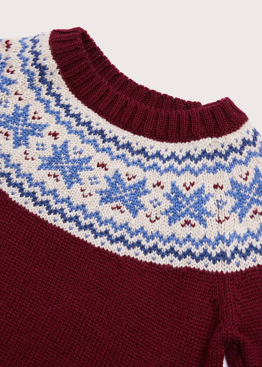 Classic Fair Isle Merino Wool Jumper in Burgundy (12mths-10yrs)