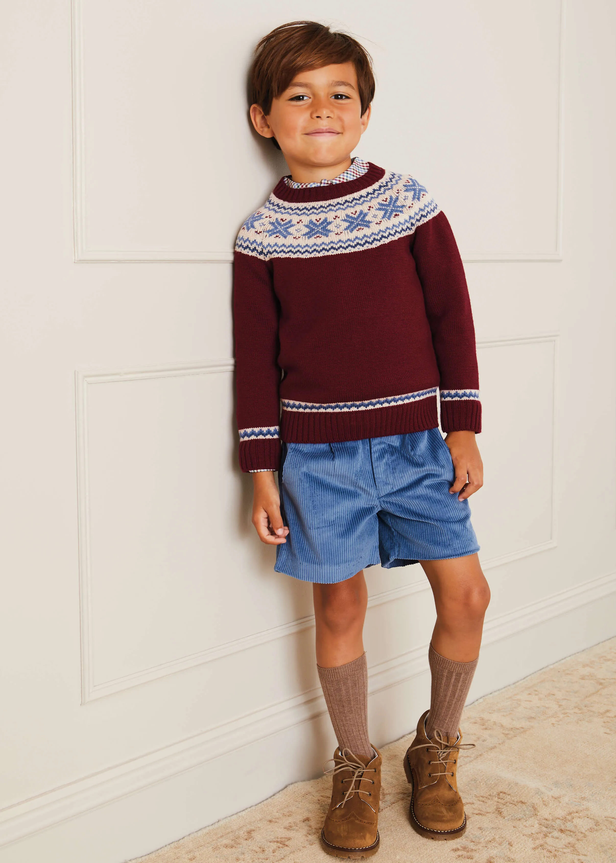 Classic Fair Isle Merino Wool Jumper in Burgundy (12mths-10yrs)