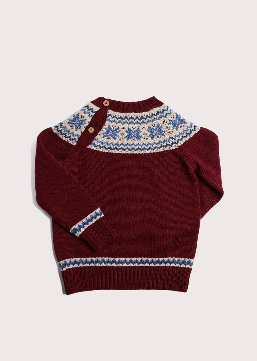 Classic Fair Isle Merino Wool Jumper in Burgundy (12mths-10yrs)