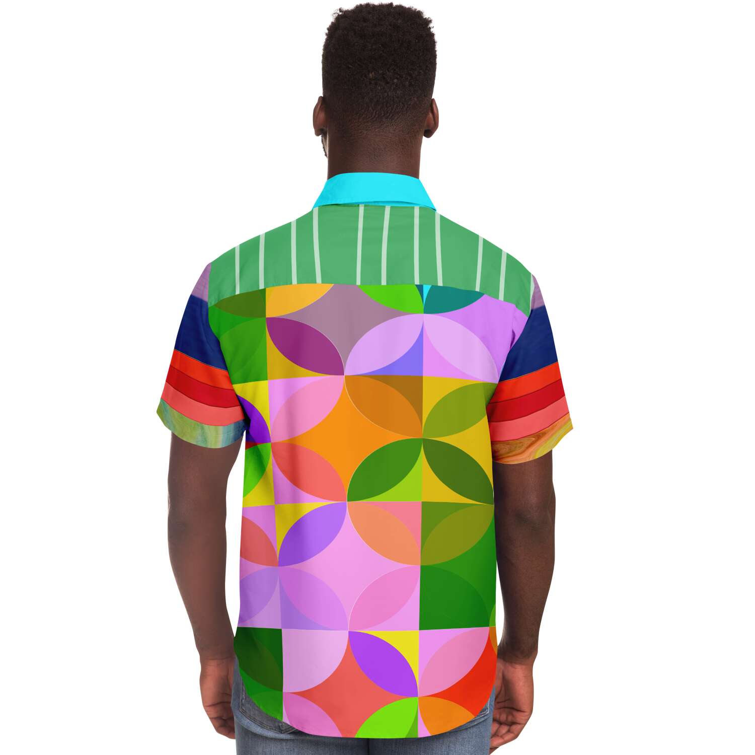 Colorful Short Sleeve Button Up Shirt with Rainbow Design