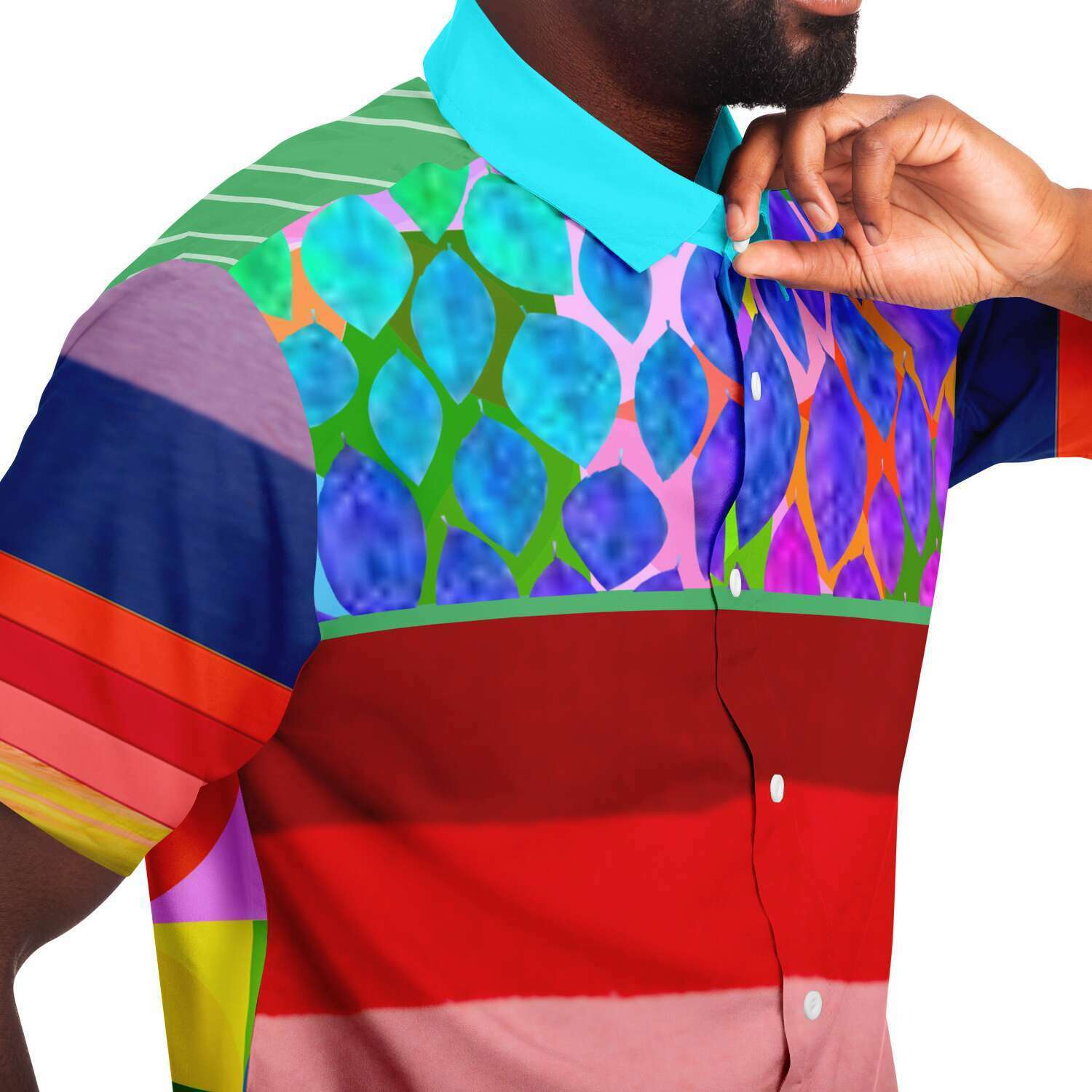 Colorful Short Sleeve Button Up Shirt with Rainbow Design