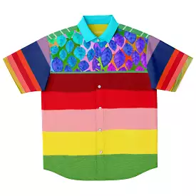 Colorful Short Sleeve Button Up Shirt with Rainbow Design