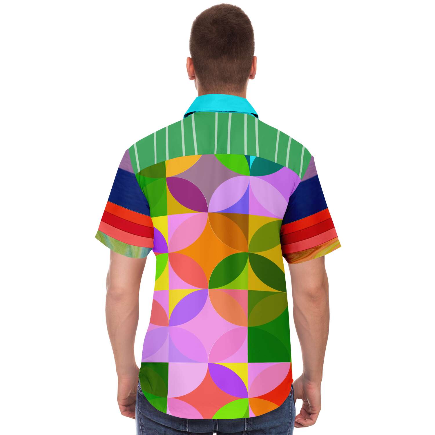 Colorful Short Sleeve Button Up Shirt with Rainbow Design