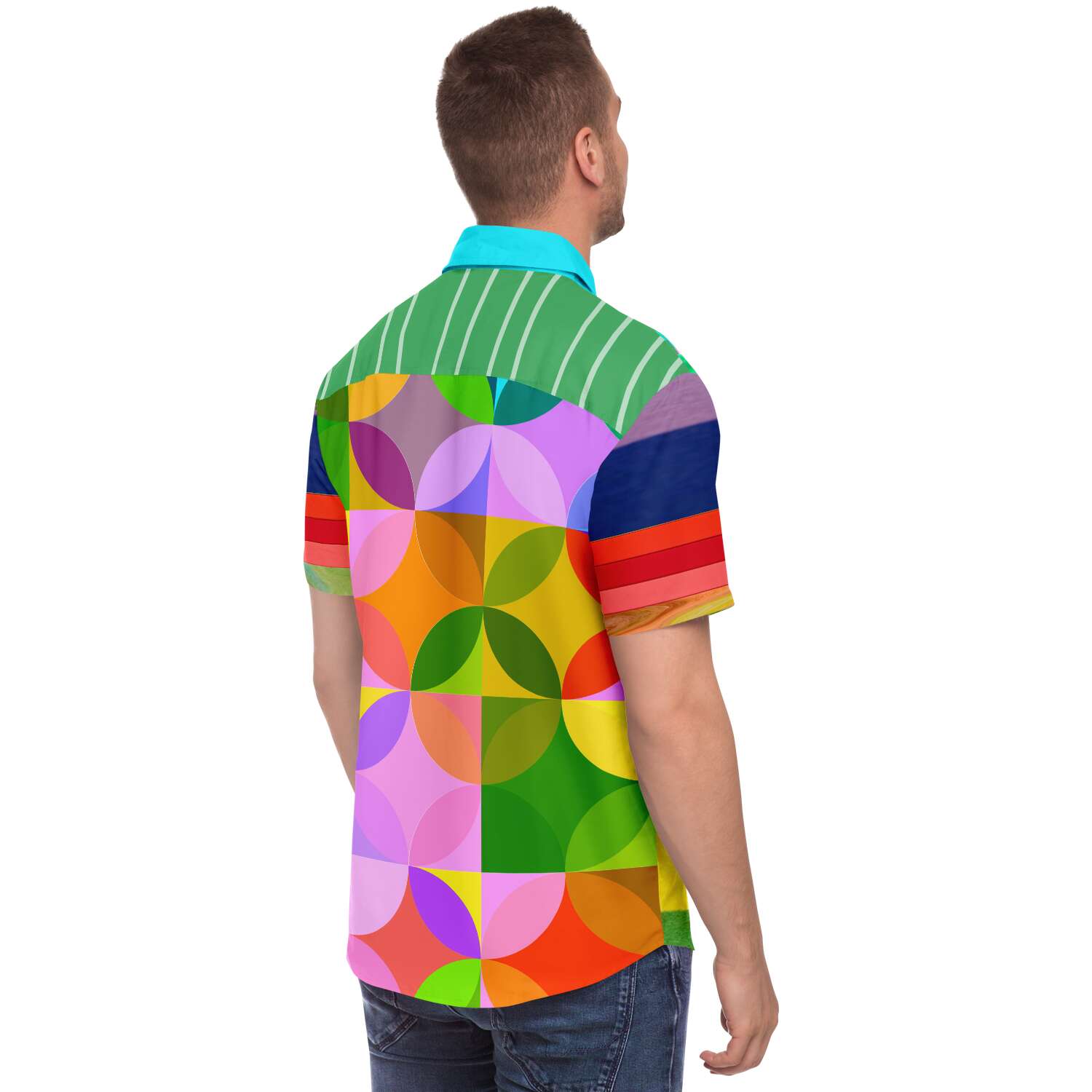 Colorful Short Sleeve Button Up Shirt with Rainbow Design