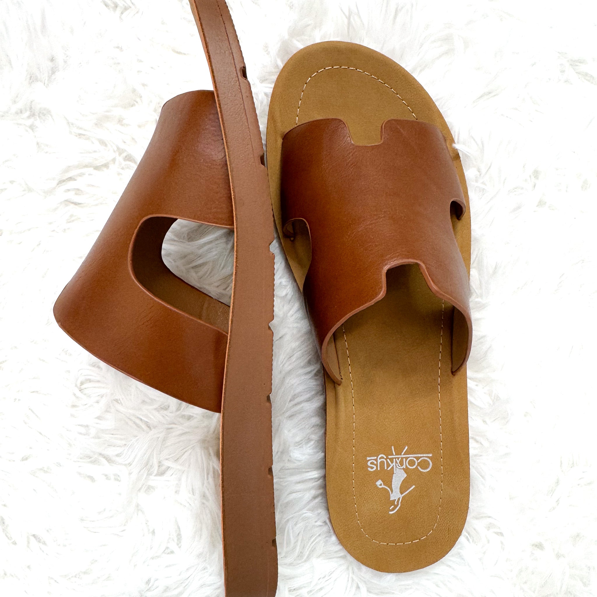 Corkys Cognac Faux Leather Sandals