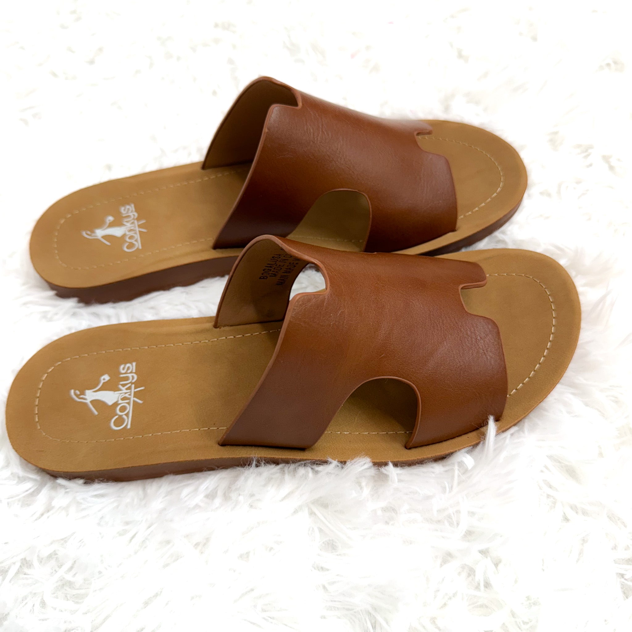 Corkys Cognac Faux Leather Sandals